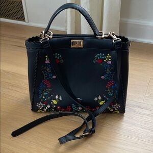 Urban Expressions Black Satchel with Floral Embroidery
